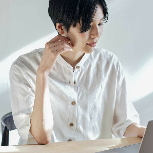 オーガニックコットン 手織り透かしドットジャガードブラウス