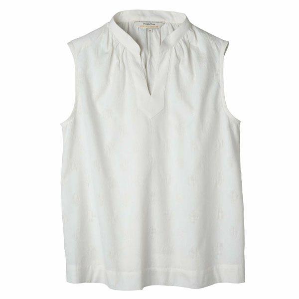 オーガニックコットン 手織り透かしドットジャガードノースリーブブラウス