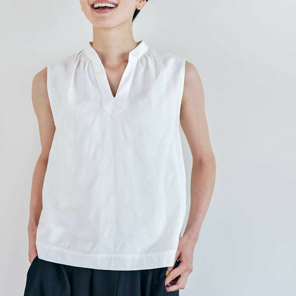 オーガニックコットン 手織り透かしドットジャガードノースリーブ  