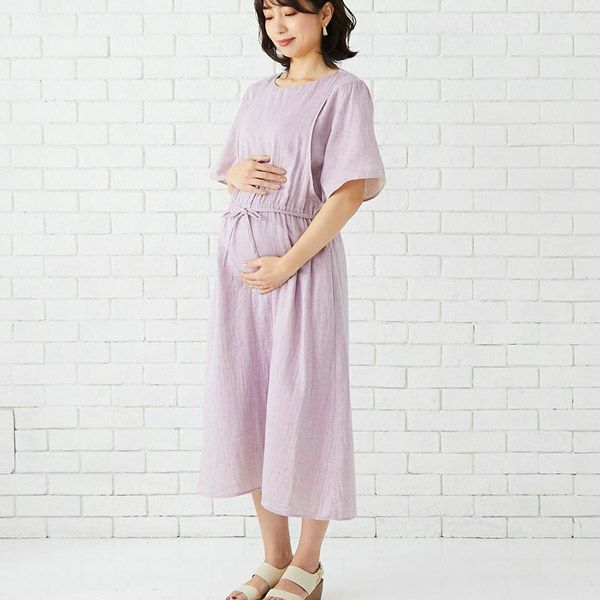 オーガニックコットン ダブルガーゼギャザーワンピース