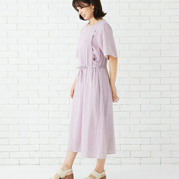 オーガニックコットン ダブルガーゼギャザーワンピース