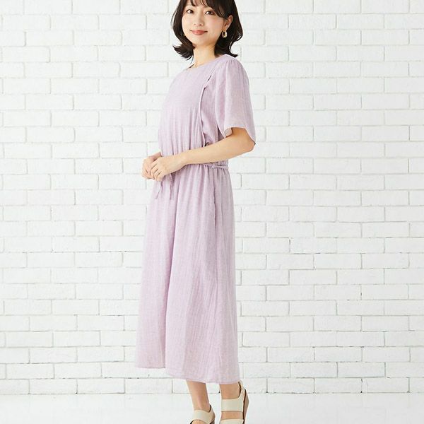 オーガニックコットン ダブルガーゼギャザーワンピース