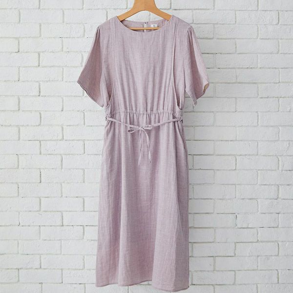 オーガニックコットン ダブルガーゼギャザーワンピース