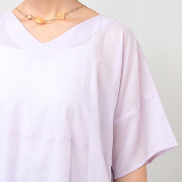 オーガニックコットン Vネックボックスプルオーバーブラウス