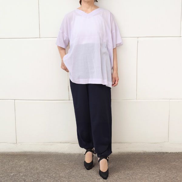 オーガニックコットン Vネックボックスプルオーバーブラウス