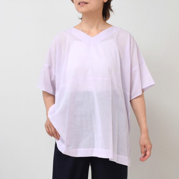 オーガニックコットン Vネックボックスプルオーバーブラウス