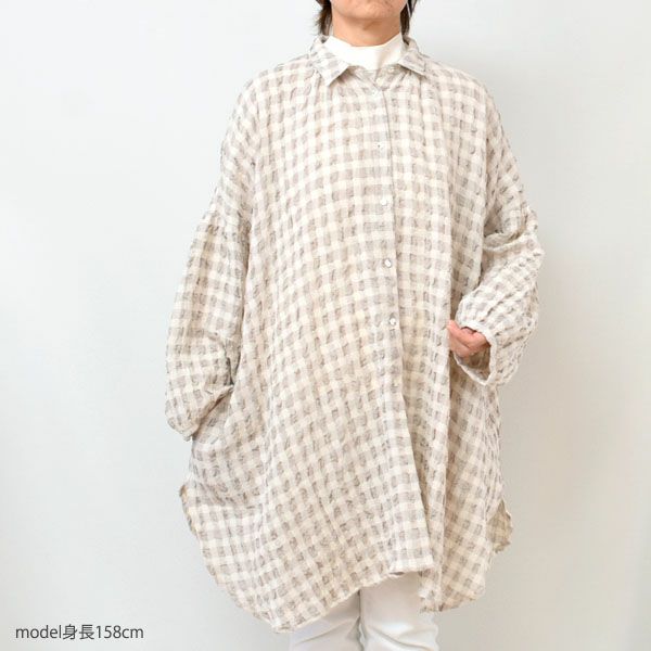 オーガニックコットン＆リネン パフスリーブブラウス