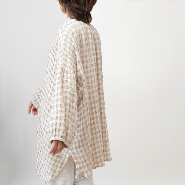 オーガニックコットン＆リネン パフスリーブブラウス