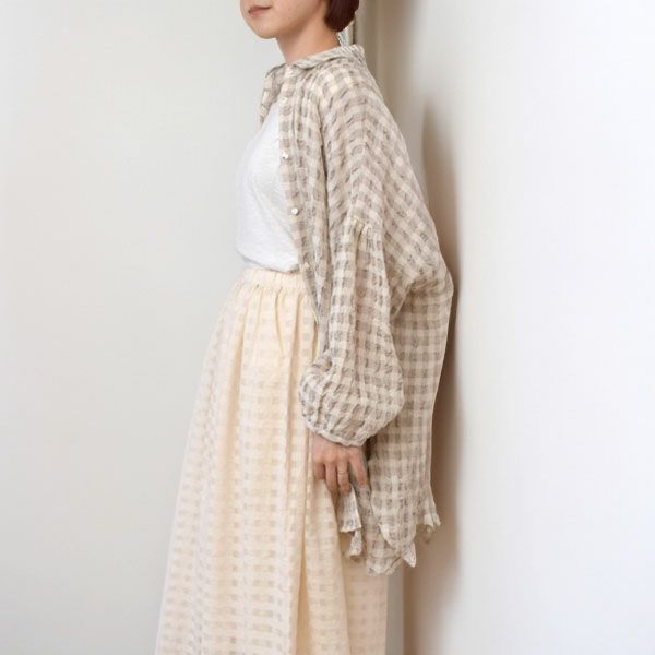 オーガニックコットン＆リネン パフスリーブブラウス