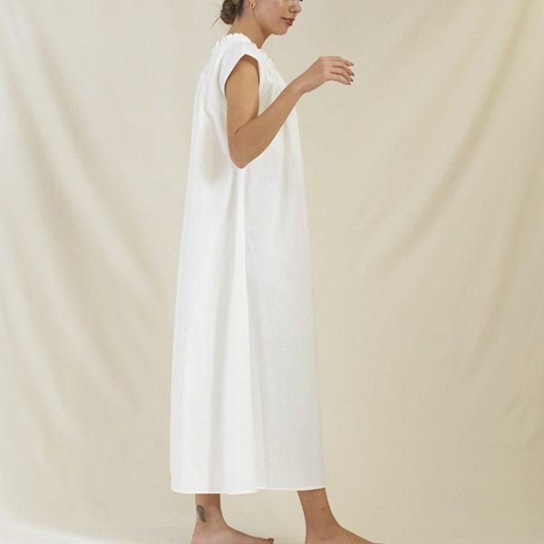 オーガニックコットン オックスフォードギャザードレス