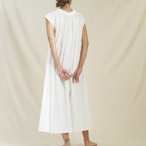 オーガニックコットン オックスフォードギャザードレス