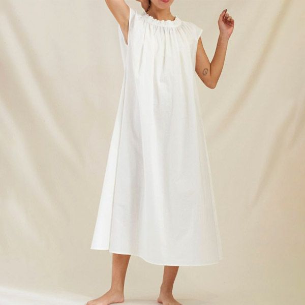 オーガニックコットン オックスフォードギャザードレス