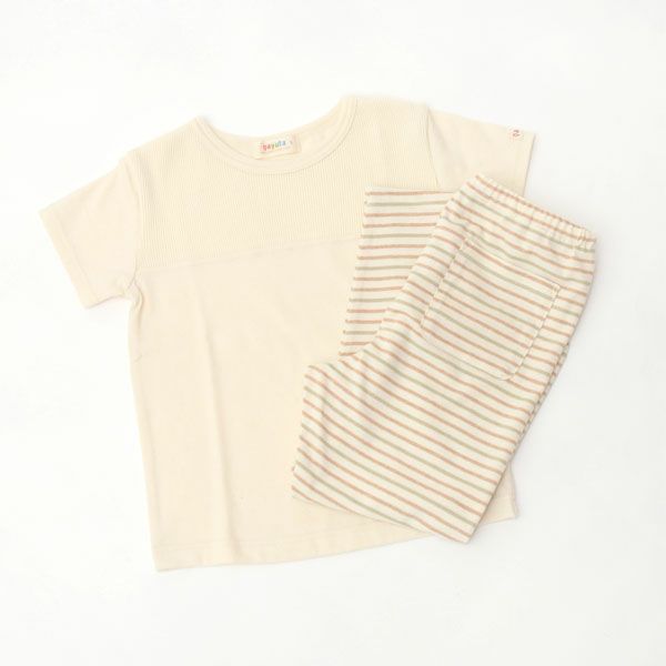 オーガニックコットン キッズワッフル半袖T＆ボーダーロングパンツ