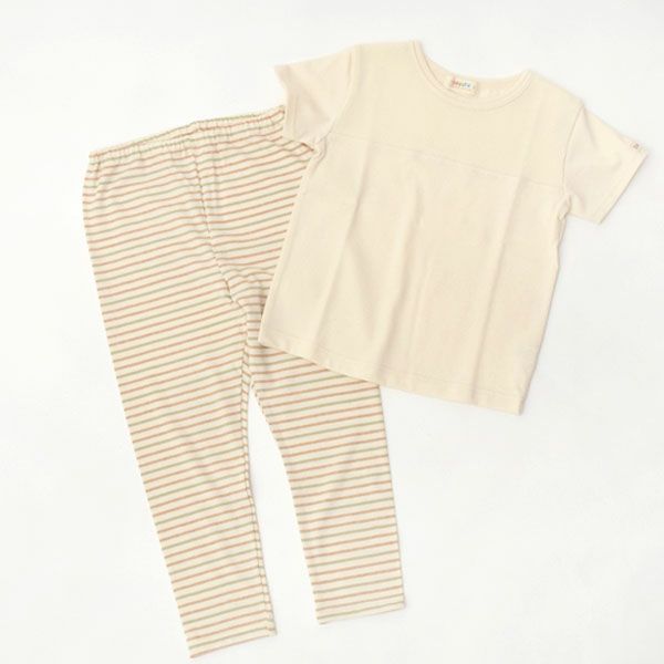 オーガニックコットン キッズワッフル半袖T＆ボーダーロングパンツ