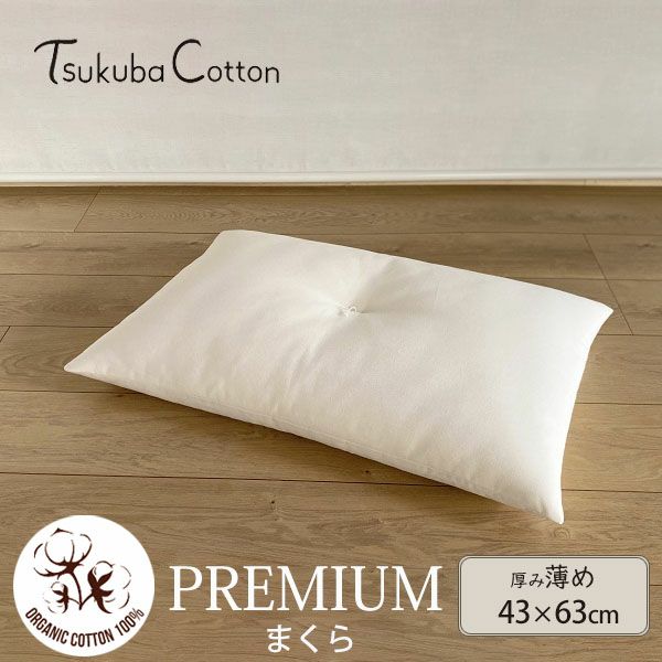 オーガニックコットン プレミアム まくら 薄めタイプ 43×63