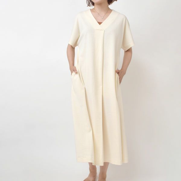 オーガニックコットン ペーパーコットン天竺フロントタックワンピース