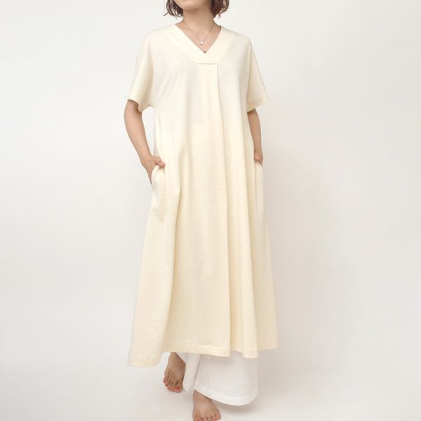 オーガニックコットン ペーパーコットン天竺フロントタックワンピース