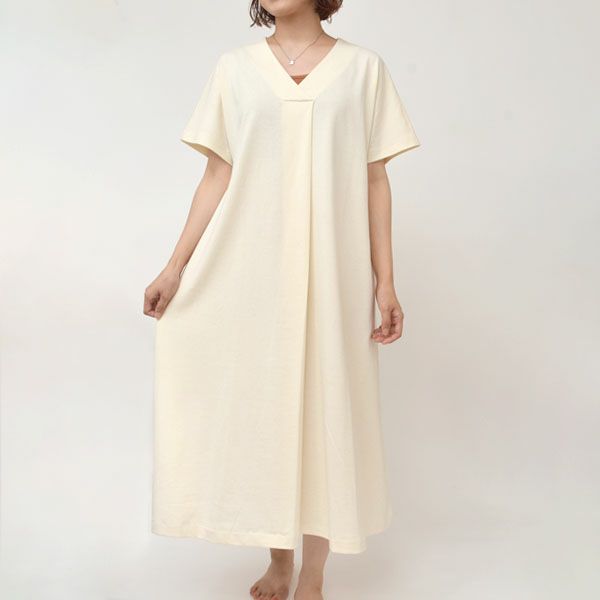 オーガニックコットン ペーパーコットン天竺フロントタックワンピース