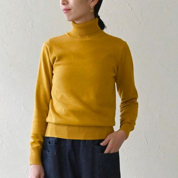 オーガニックコットン ユニセックスリブタートルニットトップ