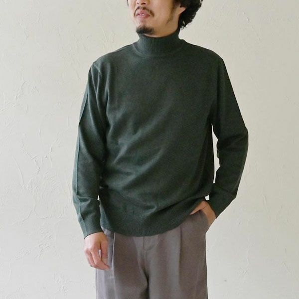 オーガニックコットン ユニセックスリブタートルニットトップ