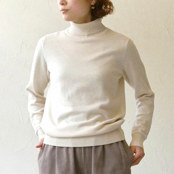 オーガニックコットン リブタートルネックニットトップ