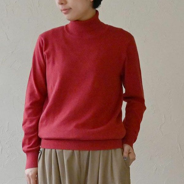 オーガニックコットン リブタートルネックニットトップ