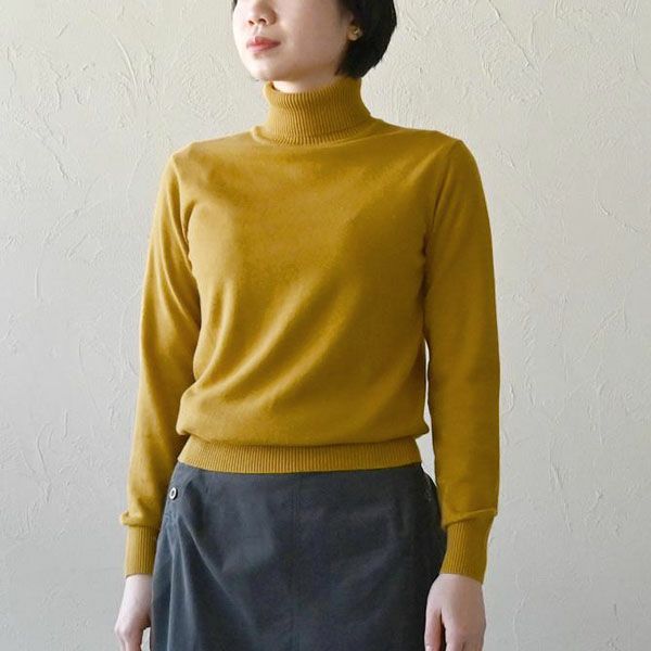 オーガニックコットン リブタートルネックニットトップ