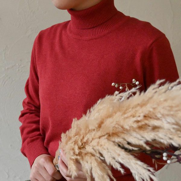 オーガニックコットン リブタートルネックニットトップ