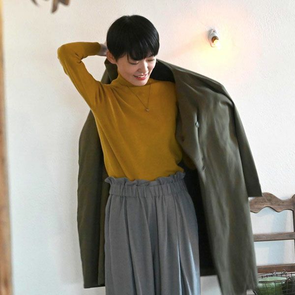 オーガニックコットン リブタートルネックニットトップ