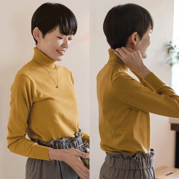 オーガニックコットン リブタートルネックニットトップ