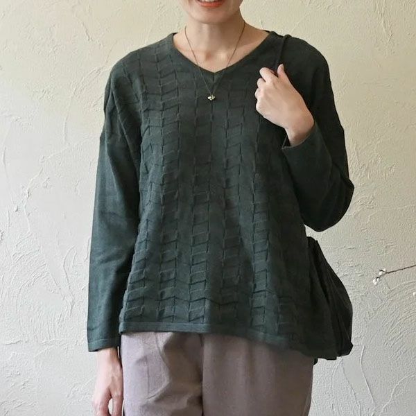 オーガニックコットン Vネックナミナミニットトップ