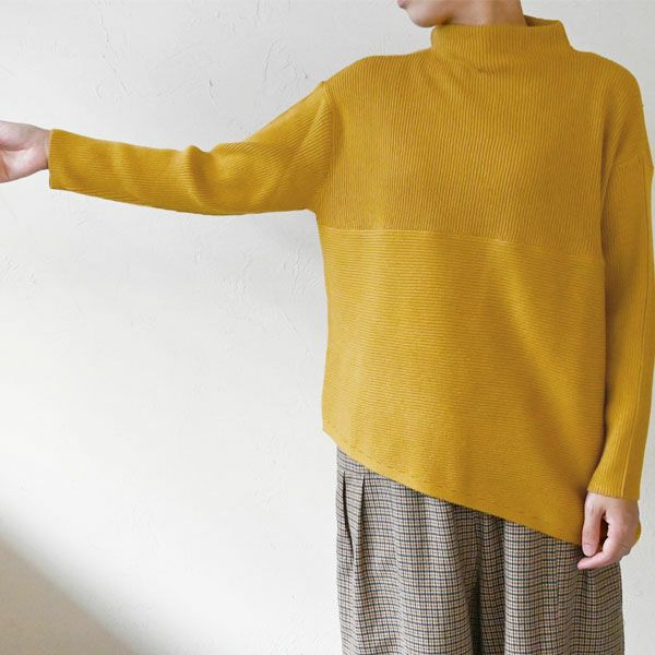 オーガニックコットン コンパクトファネルネックニットトップ