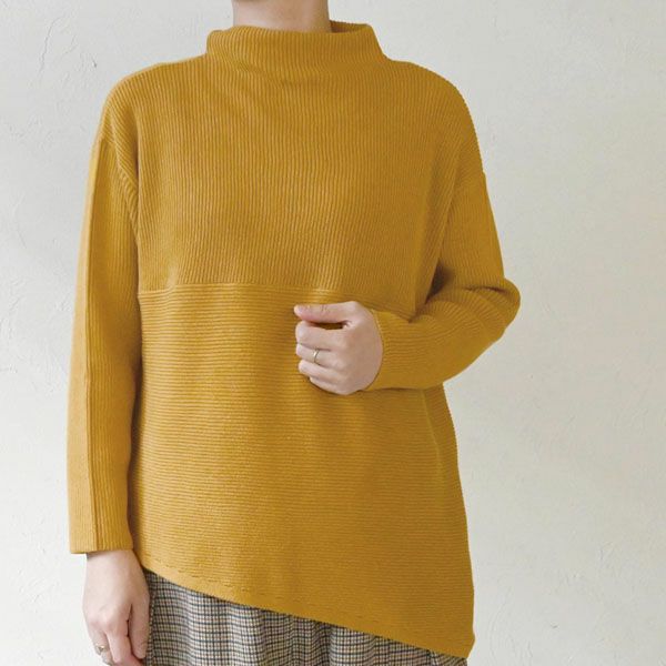 オーガニックコットン コンパクトファネルネックニットトップ