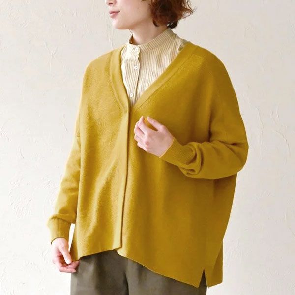 オーガニックコットン VネックTWOニットカーデ