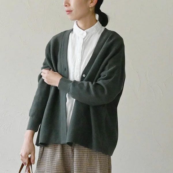 オーガニックコットン VネックTWOニットカーデ