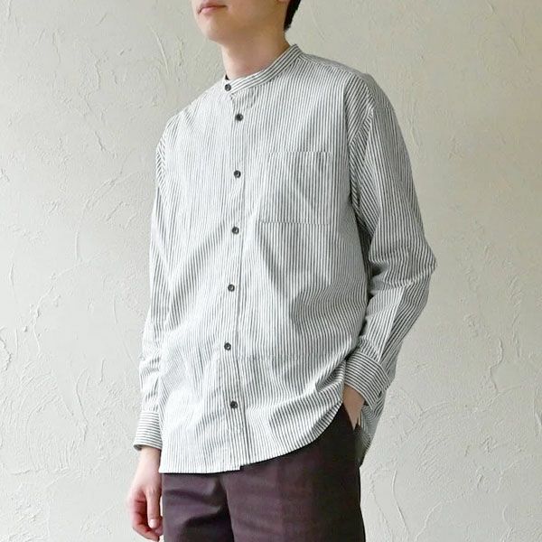 オーガニックコットン タテシマキチントストラップシャツ