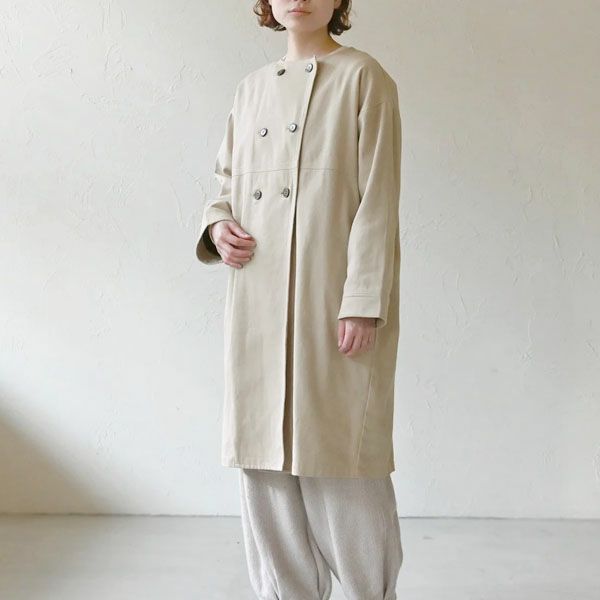 オーガニックコットン ツイルノーカラーコート