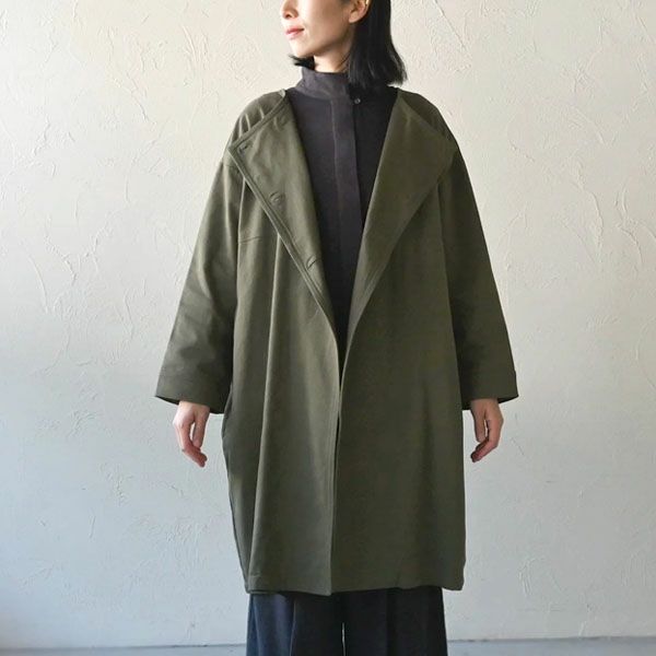 オーガニックコットン ツイルノーカラーコート