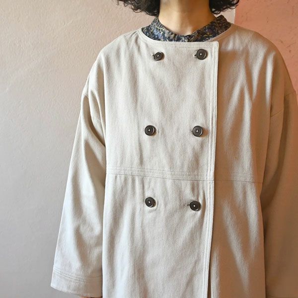 オーガニックコットン ツイルノーカラーコート