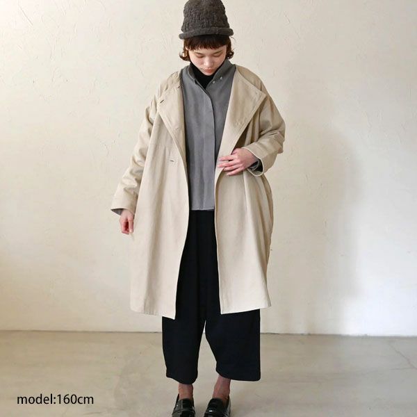 オーガニックコットン ツイルノーカラーコート