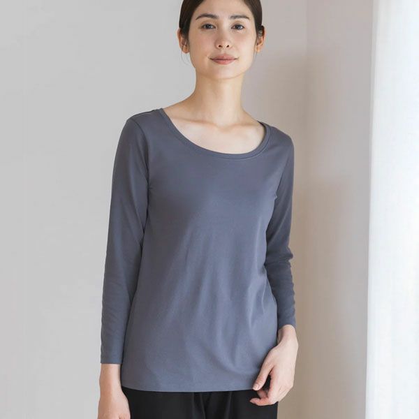 オーガニックコットン ストレッチ クルーネックトップ