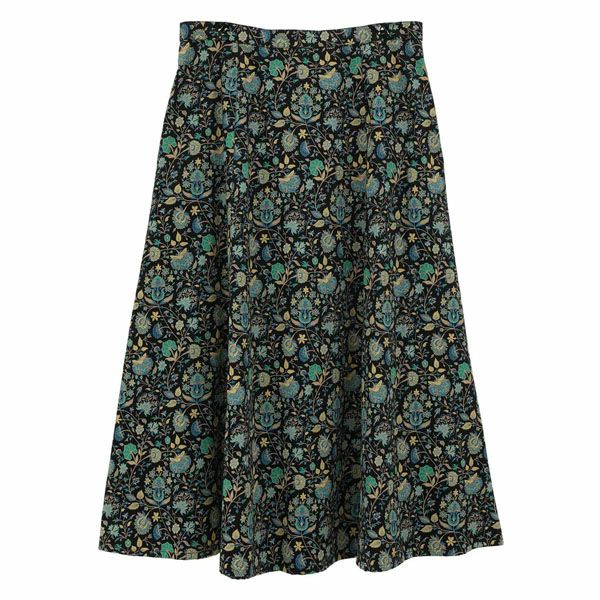 オーガニックコットン Ｖ＆Ａ サテン フレアスカート ヤスミン柄