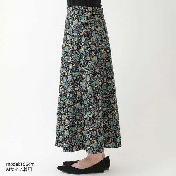 オーガニックコットン Ｖ＆Ａ サテン フレアスカート ヤスミン柄