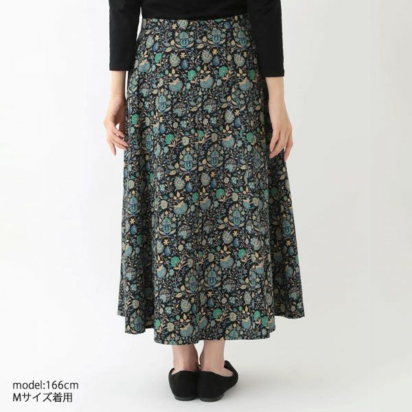 オーガニックコットン Ｖ＆Ａ サテン フレアスカート ヤスミン柄