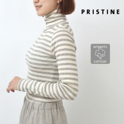 オーガニックコットン＆ヤク チューブテレコボーダータートルネック
