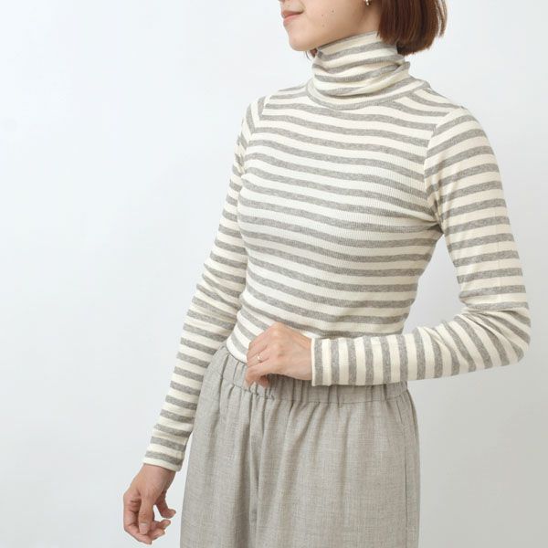 オーガニックコットン＆ヤク チューブテレコボーダータートルネック