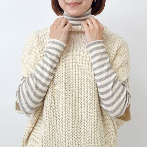 オーガニックコットン＆ヤク チューブテレコボーダータートルネック