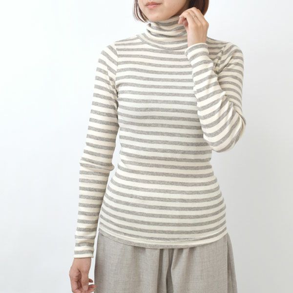 オーガニックコットン＆ヤク チューブテレコボーダータートルネック