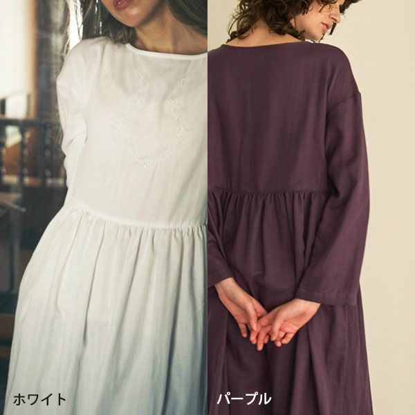 オーガニックコットン リリーガーゼ 刺繍ワンピース