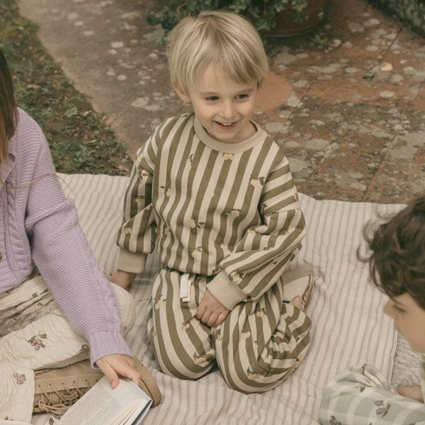 オーガニックコットン キッズ 裏起毛 スウェットパンツ Stripe